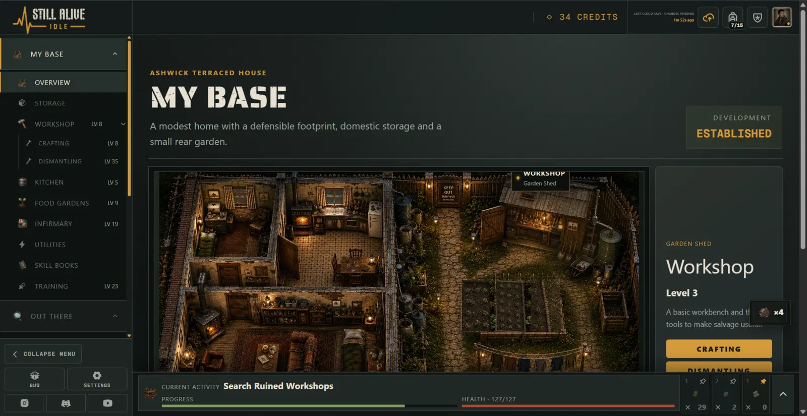 Still Alive My Base screen showing the Ashwick Terraced House
